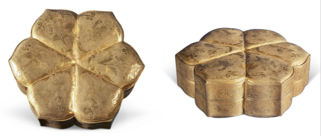 花鸟纹六瓣鎏金银盖盒（8至9世纪），现藏美国纳尔逊-阿特金斯艺术博物馆（《海外遗珍：翁万戈镜头里的中国文物》插图）