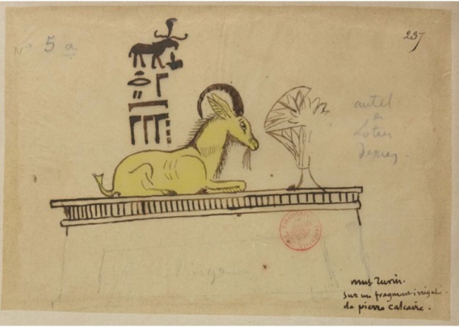商博良临摹阿蒙神庙碎片上的羊，1824-1826