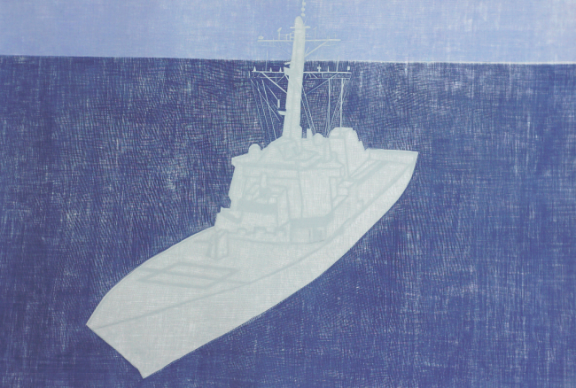 孙红莉 《静静的海一》 套色木刻 60X90cm 2018年