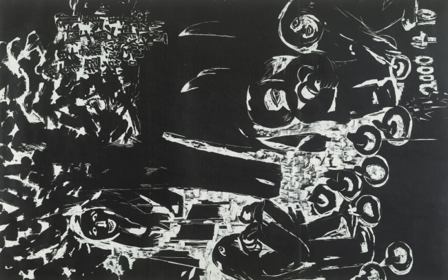 陈海燕《梦2000年4月10日果树》木刻 162x102cm 2009年