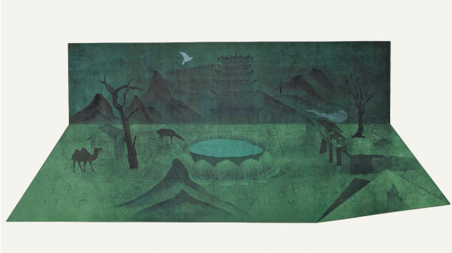 任慧慧 《西歌行之十》 绝版套色木刻 110×60cm  2018年
