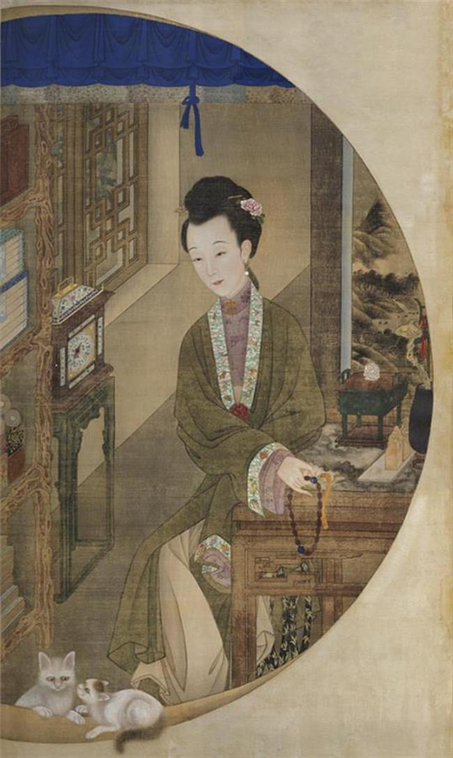 雍亲王题书堂深居图屏·捻珠不雅猫轴.png