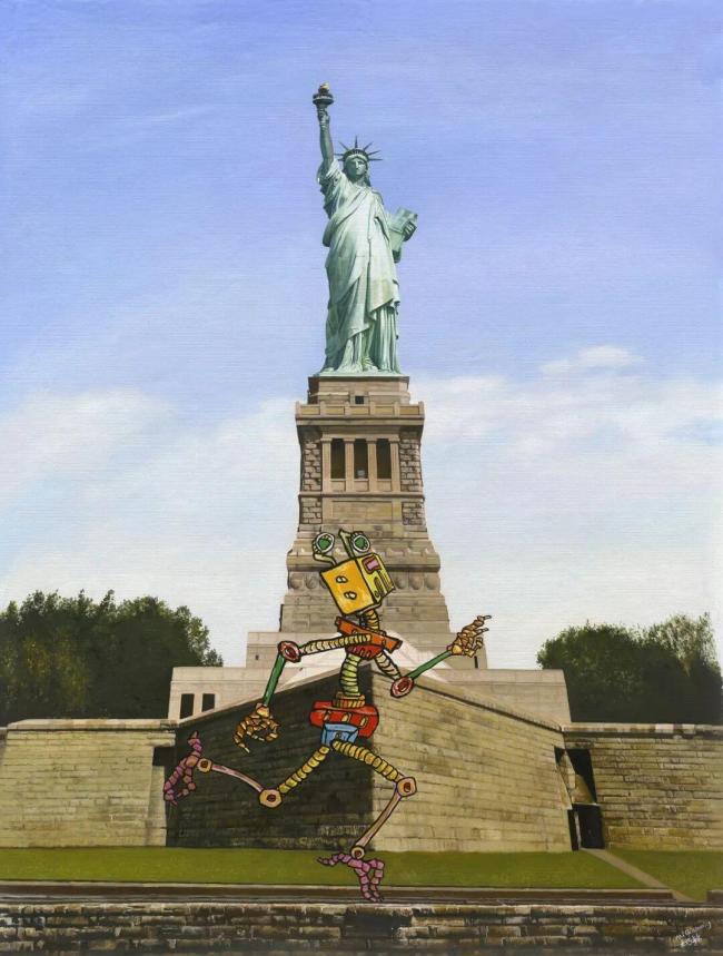 自由女神下的奔跑75x100cm布面油画2020