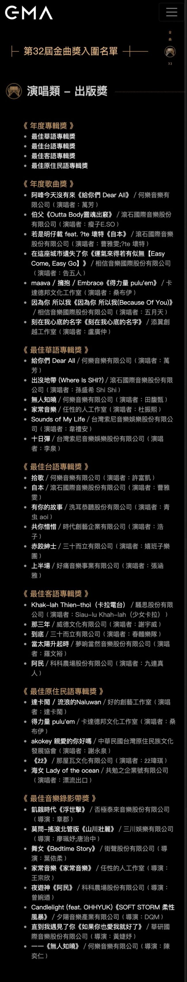 第32届金曲奖本周六如期举行 吴青峰林俊杰争歌王