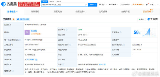 张昊唯南京工作室0人参保 2024年注销1家工作室