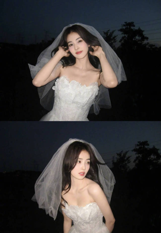白鹿身穿婚纱典雅又高贵 黑发随风飞舞笑容浅浅