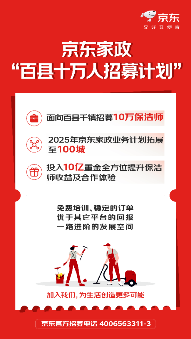 京东家政招募10万保洁师  2025年业务将拓展至百城