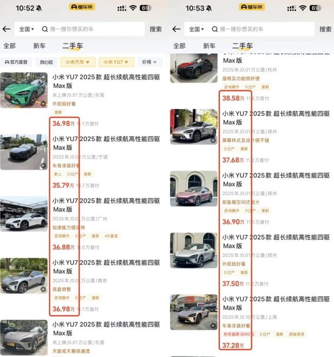 近百台小米YU7流入二手车市场，车商称现车当天提普遍加价1万多