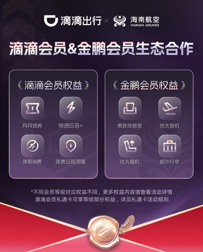 滴滴与海南航空会员合作上线 大出行场景权益再升级