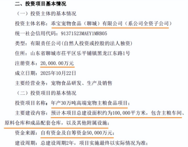 乖宝宠物的投产计划   图片来源：全球宠物出海观察