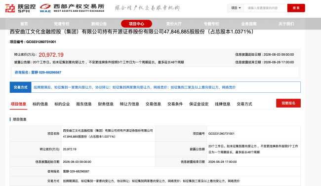 曲江金控拟2.1亿清仓开源证券股权，或因持续巨亏资金压力大