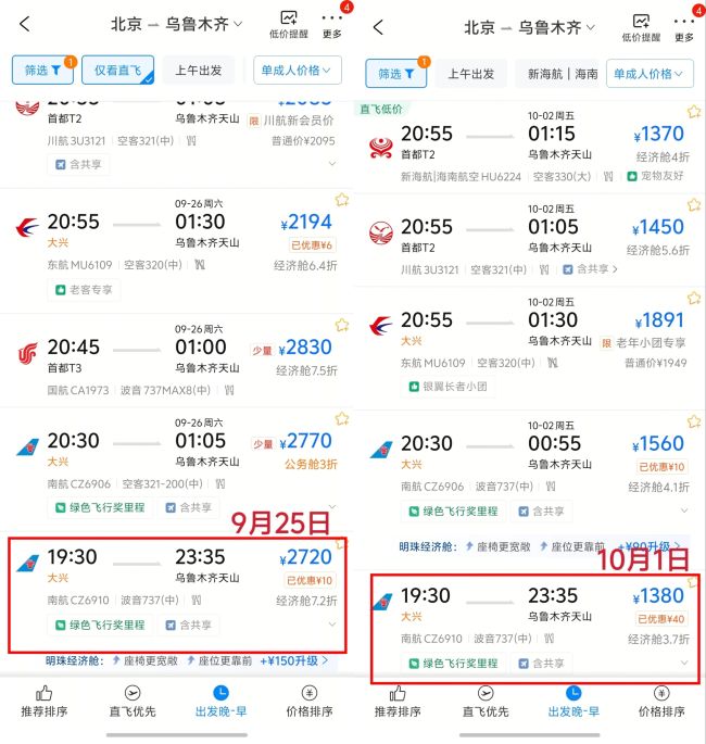 “请3休13”拼假火了！北京飞乌鲁木齐中秋比国庆贵一倍？到这些地方有300元机票能“捡漏”…