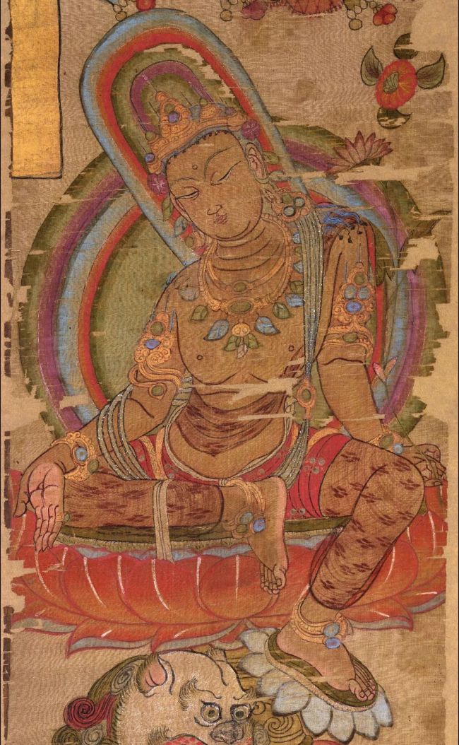敦煌藏经洞唐代绢画：骑狮文殊像
