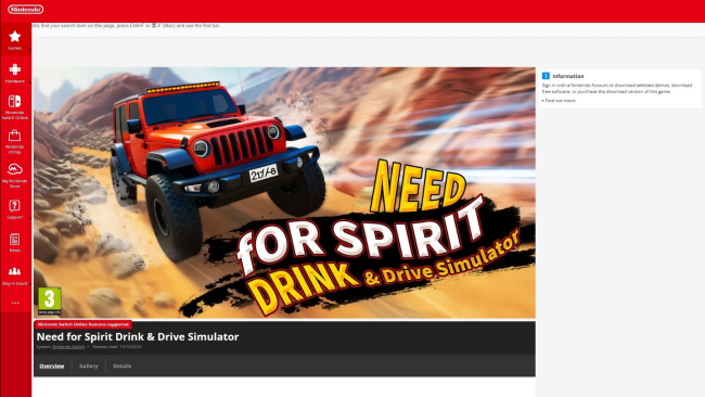 醉驾游戏《Need for Spirit：Drink & Drive Simulator》醉驾游戏被从Switch商店下架！