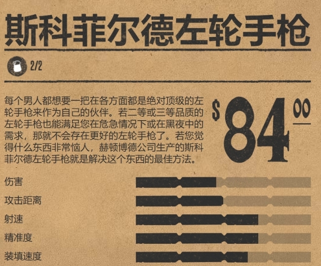 《荒野大镖客2》斯科菲尔德左轮强度介绍