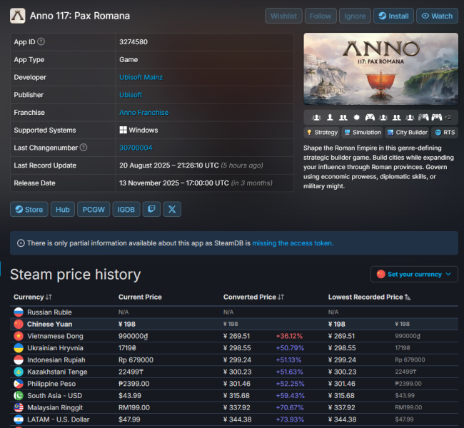 背刺一半？《纪元117：罗马和平》国区价格永降