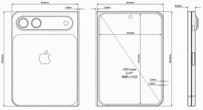 苹果首款折叠屏iPhone渲染图:阔折叠比例 内屏无开孔