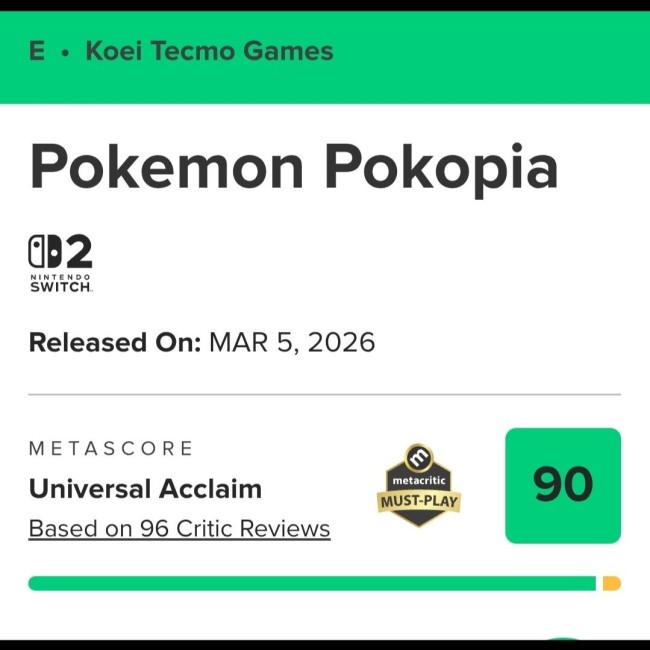 《宝可梦Pokopia》M站评分升至90分 成为26年至今评分最高游戏