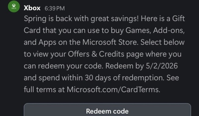微软发放春季福利 部分Xbox用户已经获得免费礼品卡
