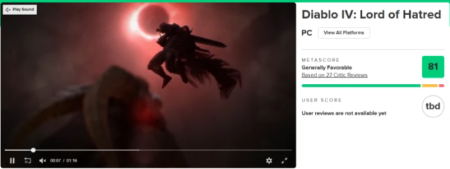 《暗黑破坏神4：憎恨之王》M站评分82分：剧情和新职业好评 但有瑕疵