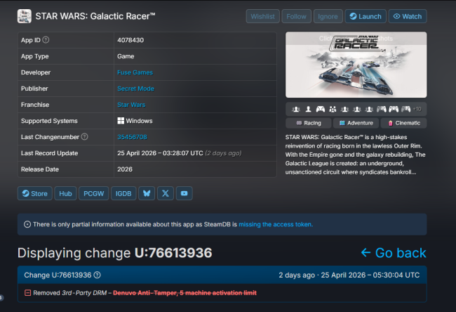 又一家放弃！《星球大战：银河赛车手》移除D加密