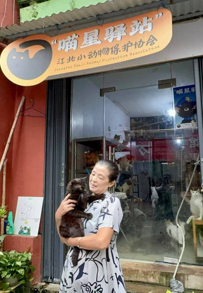 黑猫“果冻”在流浪时吃过很多苦,被救助回来时,呕吐出来的都是包装袋,所以颜红秀平时特别关注它。