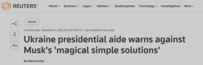 又杠上了？外媒：乌高官批评马斯克喜欢“神奇的简单解决方案”