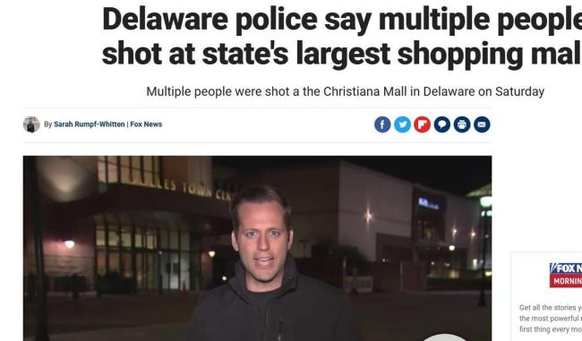 美国特拉华州发生枪击案，事件造成3人受伤，警方表示目前商场和周边地区没有公共安全问题