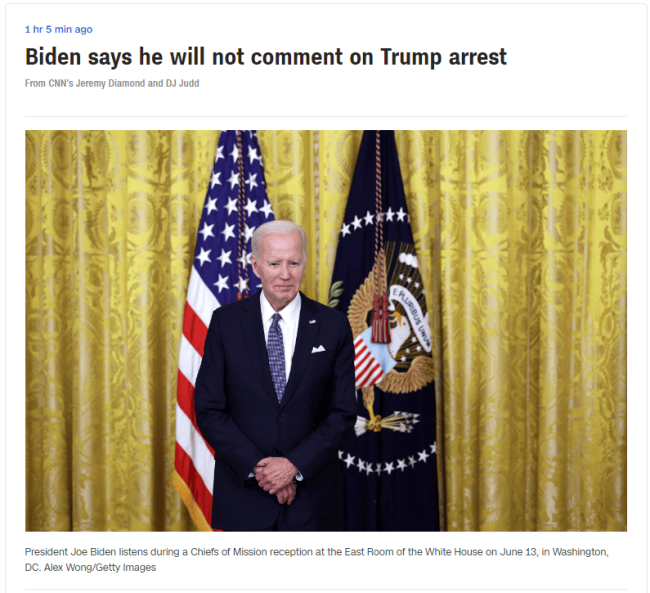 刚走出白宫就被问是否会对特朗普被逮捕发表评论，拜登：不