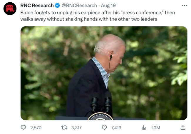 戴维营峰会上，拜登被发现多次“失误”：称岸田为总统、忘摘耳机等