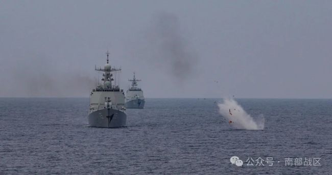 南海某海域，舰艇编队开展实战化全训考核