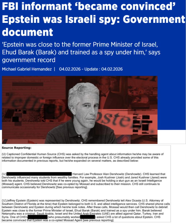 爆料：“爱泼斯坦曾为摩萨德工作”