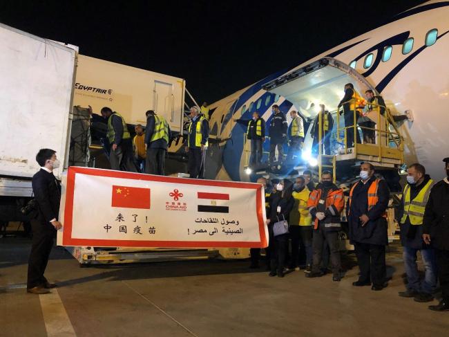 中国援助埃及新冠疫苗运抵开罗