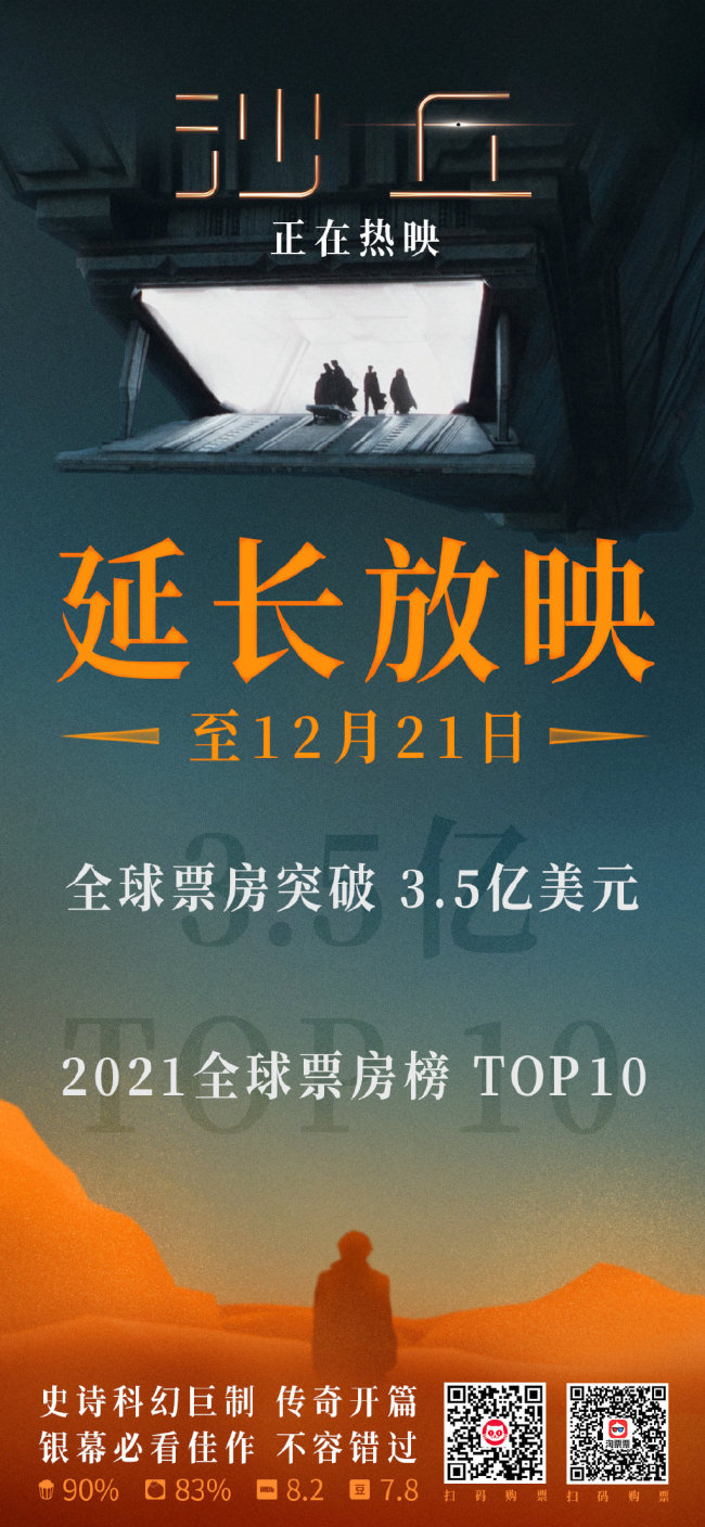 电影《沙丘》延长放映至12月21日,全球票房突破3.5亿美元