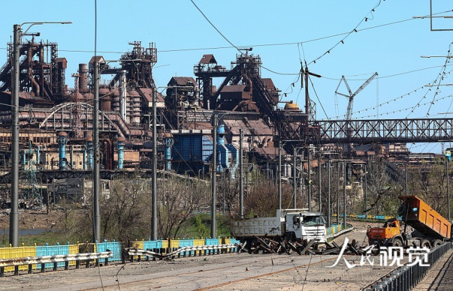 当地时间2022年4月28日，顿涅茨克马里乌波尔，亚速钢铁厂外景。