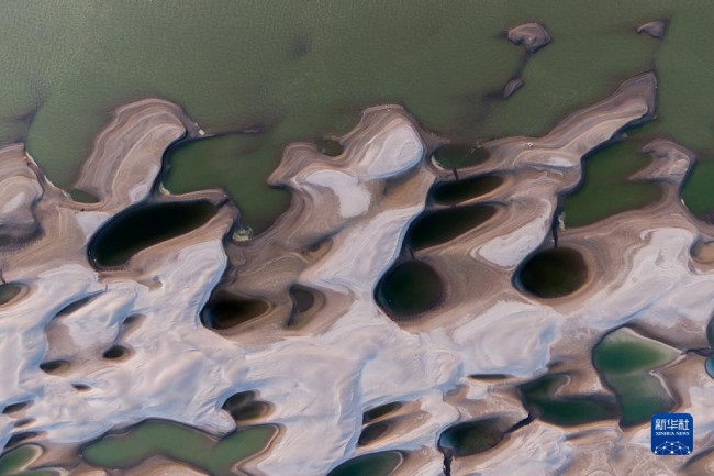 8月25日拍摄的天兴洲露出的滩涂（无人机照片）。