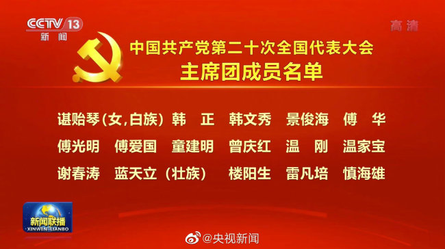 党的二十大主席团成员名单公布