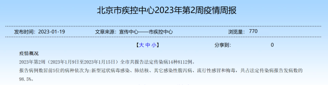 北京疾控：除了新冠，全市还报告各类传染病十余种！