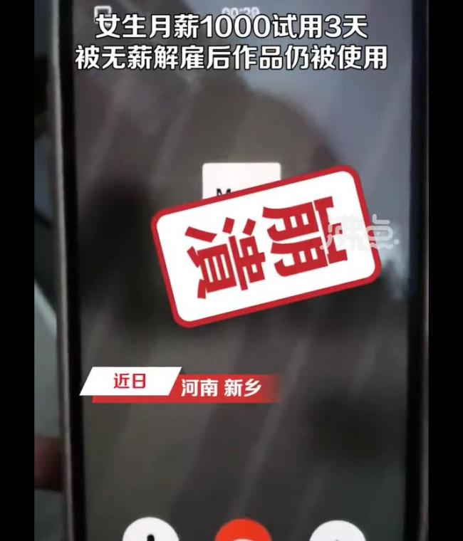 女生称试用3天后被无薪解雇：月薪仅1000元 事后发现作品仍被使用