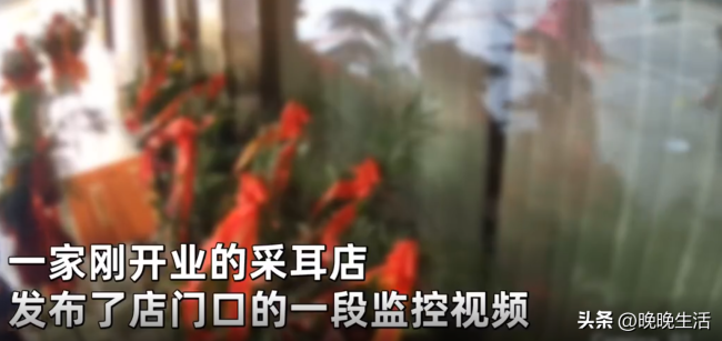 门店刚开业不久下班后门口花篮就遭洗劫一空？大妈“顺手牵羊”动作娴熟 现已报警处理