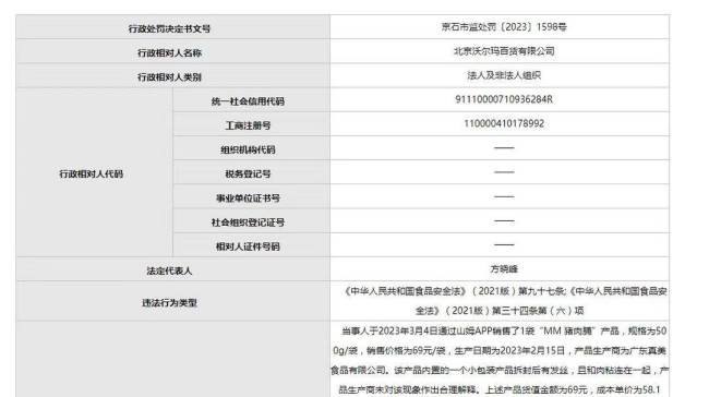 北京沃尔玛被罚8.5万元，门店多款商品含有异物！