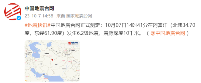 阿富汗一地发生多次地震：连续发生两次6.2级地震