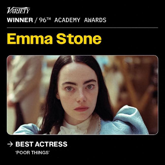 二封影后！“石头姐”凭借《可怜的东西》获2024奥斯卡最佳女主角