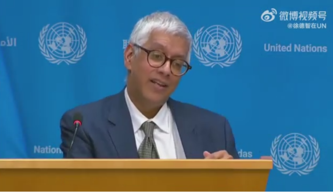联合国秘书长副发言人法尔汉在记者会上回应有关以色列代表举动的提问