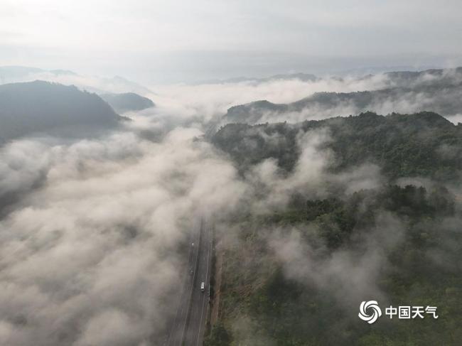 贵州出现大雾 开车如在云端