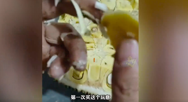 男子被菠萝蜜里粘液沾手沾到崩溃 大哥：不吃了不吃了！