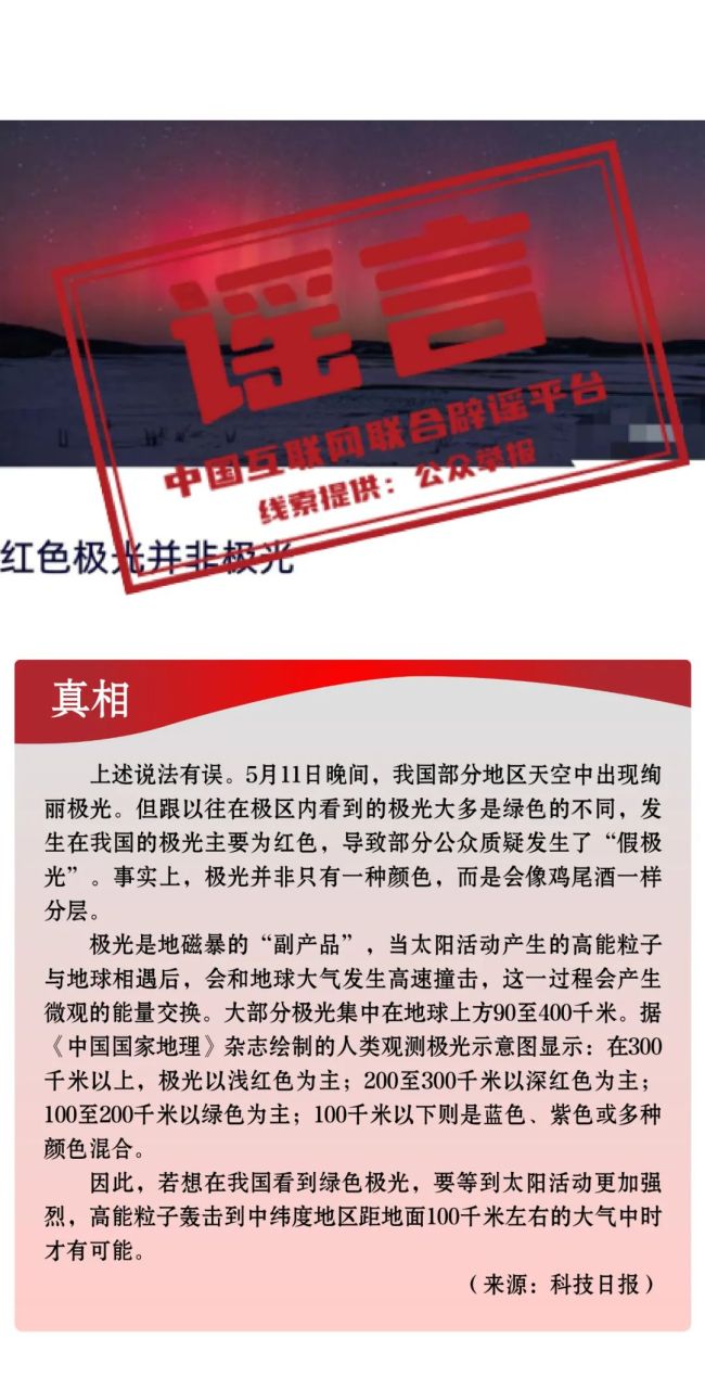 我国的红色极光是假极光？谣言！辟谣“假极光”