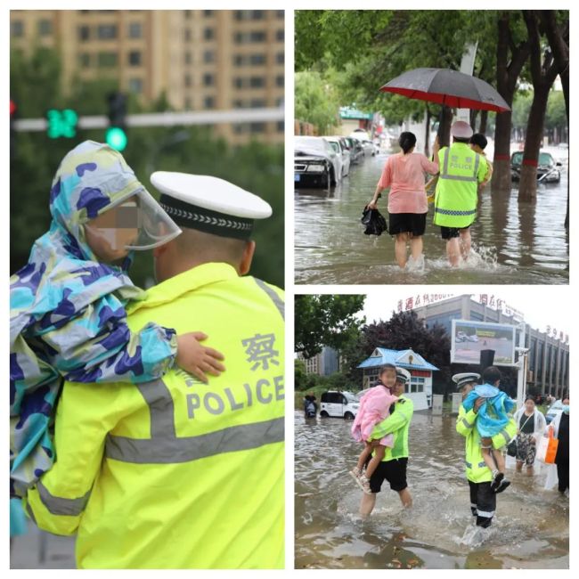 直击河南暴雨 警民同心筑"藏蓝堤坝