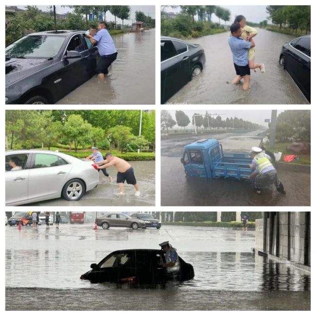 直击河南暴雨 警民同心筑藏蓝堤坝