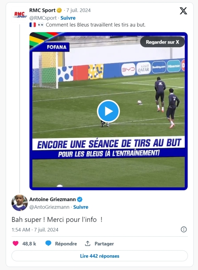 法媒放出法国队演练点球视频